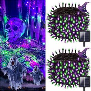 Purple and Green Solar Halloween Lights Outdoor, 2 Pack 240LED 95FT Solar